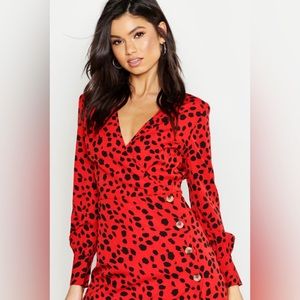 ♣️♦️RED DALMATIAN PRINT BUTTON MIDI DRESS ♦️♣️